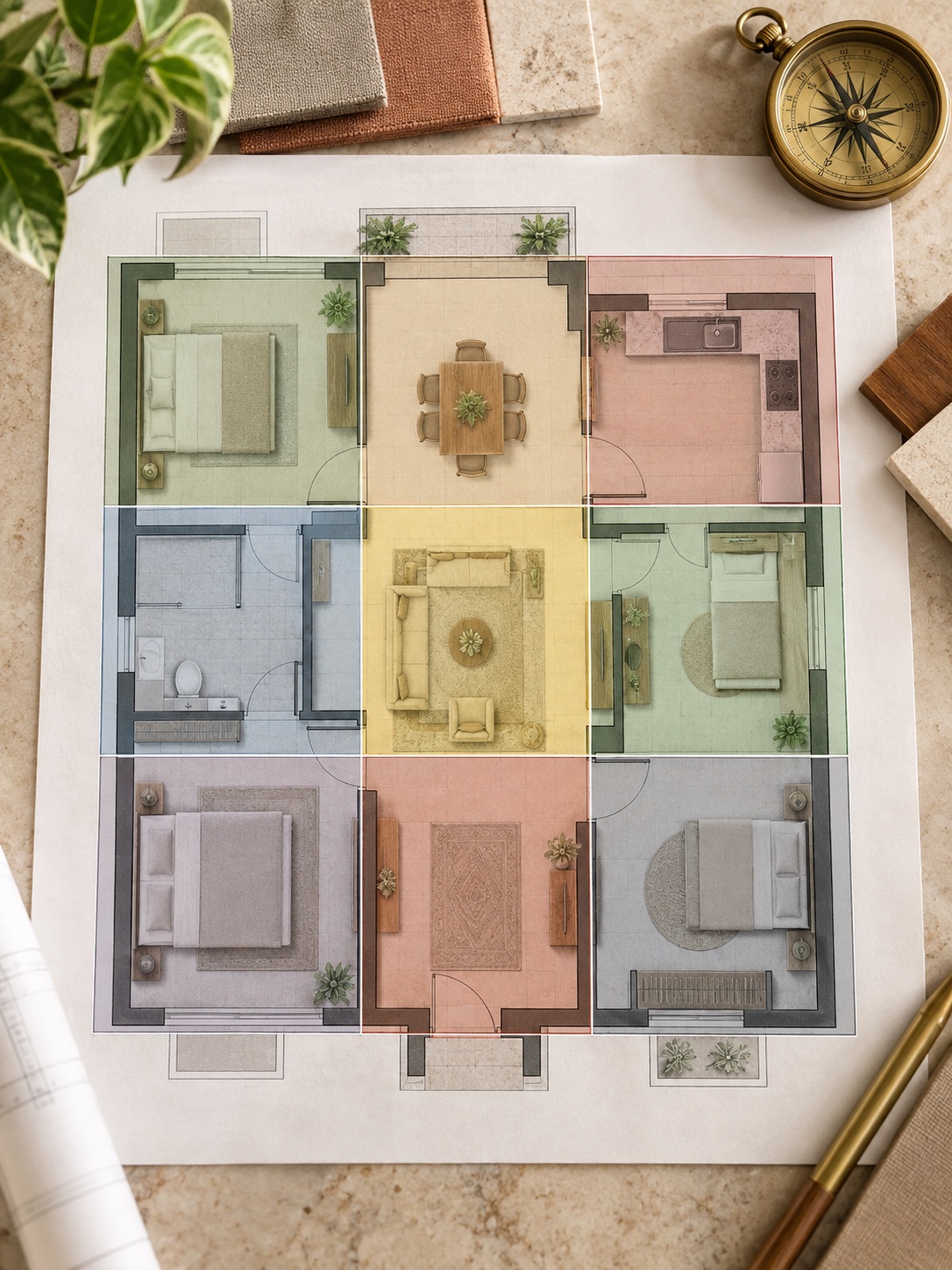 Home floor plan aligned to the complete nine-zone Vastu grid.