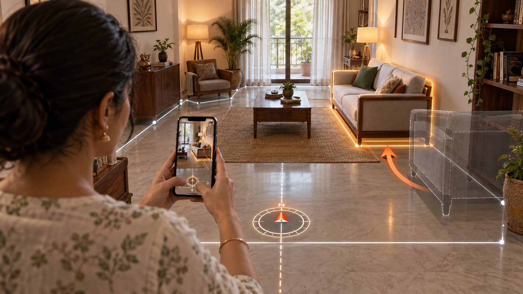 AR room scanner: input, Vaastu analysis, and result