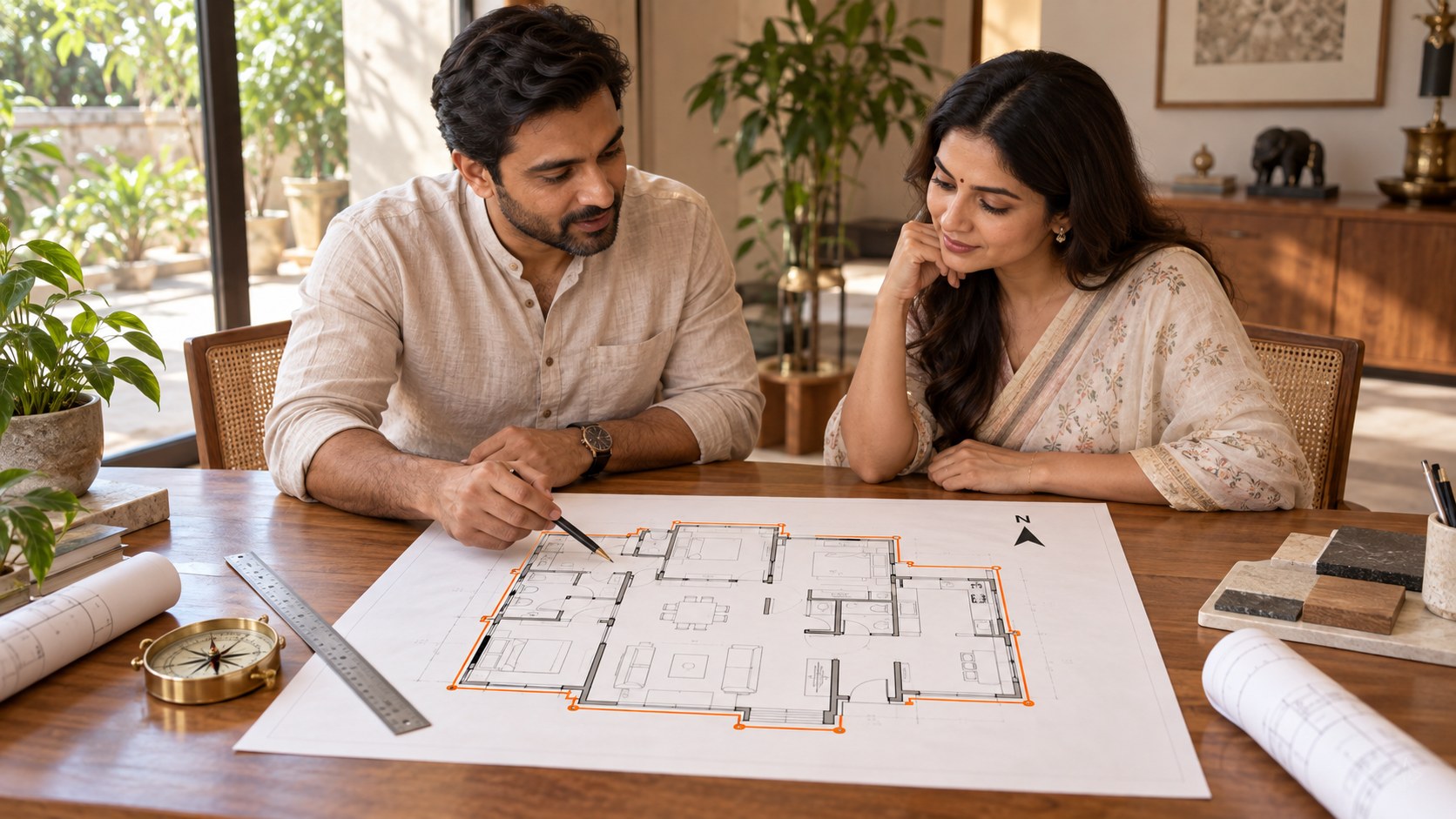 Floor-plan studio: input, Vaastu analysis, and result